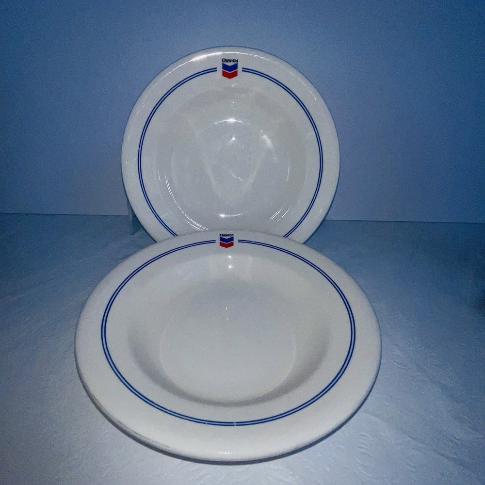 VTG Chevron Gas Station Logo Soup Bowls Set of 2 Buffalo China by Oneida USA 9"